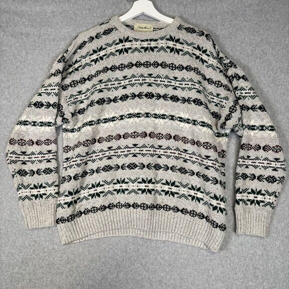 Eddie Bauer Mens Size Large Pullover Sweater Tan Black 100% Cotton Long Sleeve - Picture 1 of 7